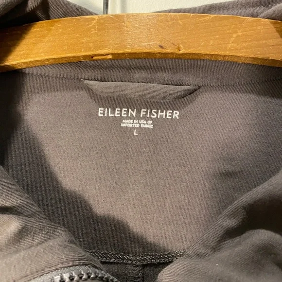 Eileen fisher women sustainable organic cotton funnel neck jacket sz L gray - Picture 2 of 9